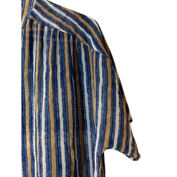 TOMMY BAHAMA Blue Sheer Short Sleeve Collarless Stripe Button Front Shirt LARGE - Picture 5 of 9